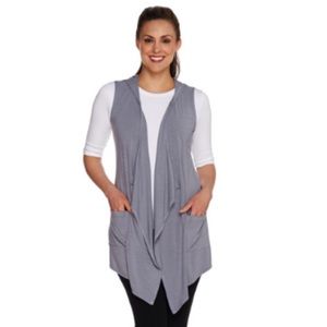 LOGO by Lori Goldstein Open Front Knit Vest w/Hood